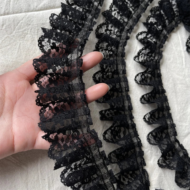 1 Yard 4CM Wide Black Non Elastic Tulle Ruffle Lace Trim for Fringe Wedding Dress Fabric Sewing Accessories Supplies Material