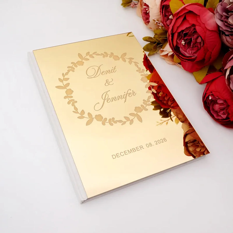 Different Styles Custom Wedding Signature Guest Book Personalized Gold/Silver Mirror Cover Empty White Blank Pages Party Decor