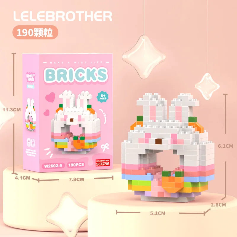 Cartoon Building Block Donut Series Cute Animal Micro-Particle Children's Educational Assembly Toys Children's Day Gift