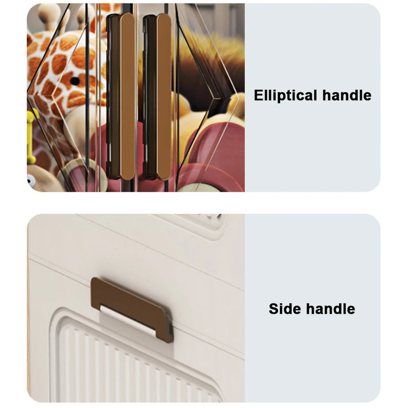 4 Tier Stackable Storage Bins with Lids with Doors & Wheels Foldable Organization Storage Drawer for Living Room Bedroom Office