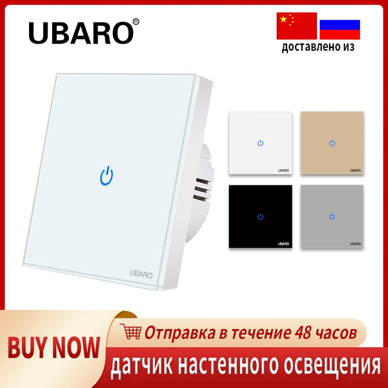 UBARO EU/UK Luxury Glass Panel Wall Light Touch Switch Led Indicator Electrical Power Lamp Sensor Manual Switches 1/2/3 Gang