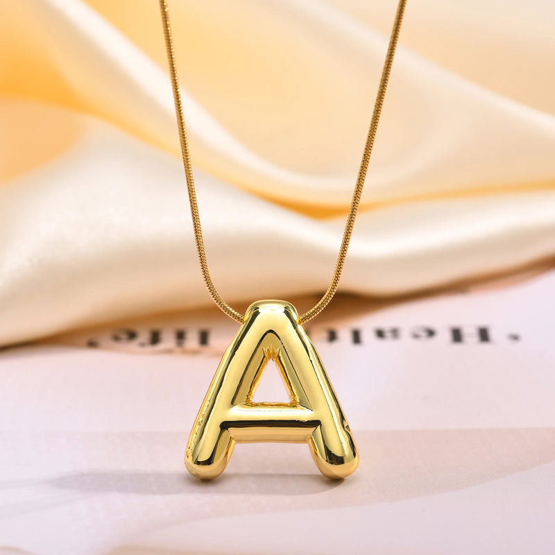 Bubble Balloon Initial Necklaces for Women Girls ,Dainty Alphabet Pendant Gold Plated Puffy Name Personalized Jewelry Gift