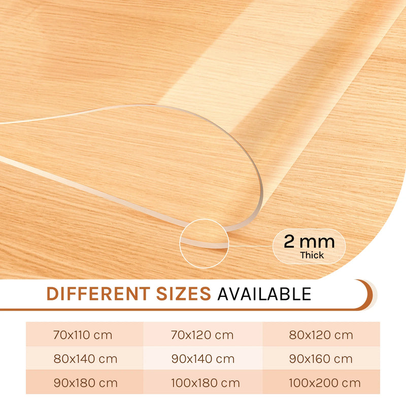 PVC 2mm Transparent Table Film Rectangular Crystal Clear Tablecloth Waterproof Protector Cover for Home Dining Restaurant Table