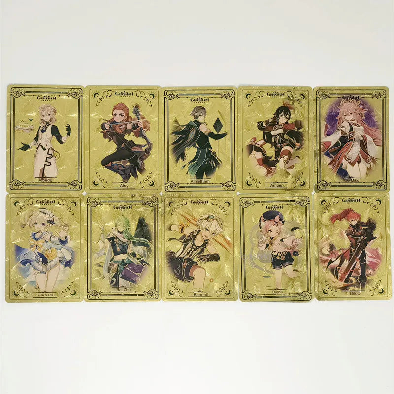 Genshin Impact Tarding Card PVC 55Pcs Golden Cards/Box Klee Kamisato Ayaka ZhongLI Anime Collections Toys For Boys Kids