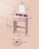 VASAGLE Dressing Table with Large Rectangular Mirror, Vanity Table with 2 Drawers and 3 Open Compartments, Vanity Table