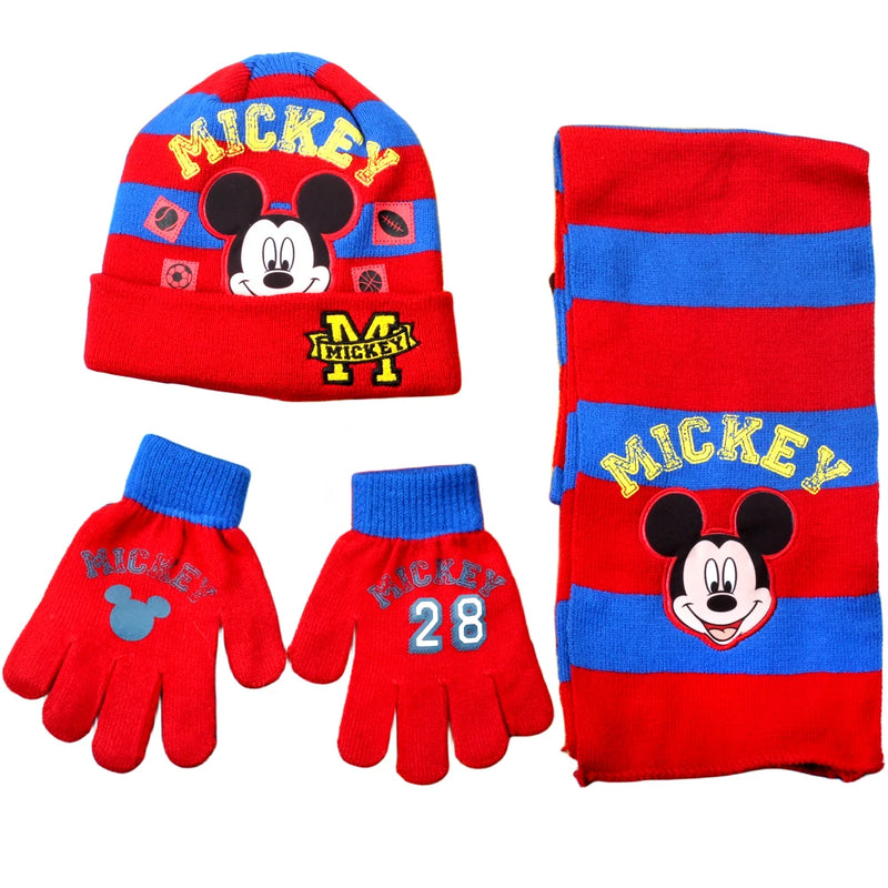 New Autumn Winter Children Hat Mickey Spider Man Colour Cartoon Woolen glove Scarf Hat 3pcs Warmth Boy Girl Child christmas hat