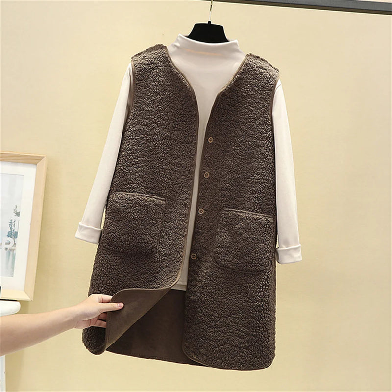 Autumn Winter 2023 New Imitation Lamb Velvet Loose Vest Coat Korean Version Sleeveless Jacket Female Outerwear Women's Waistcoat