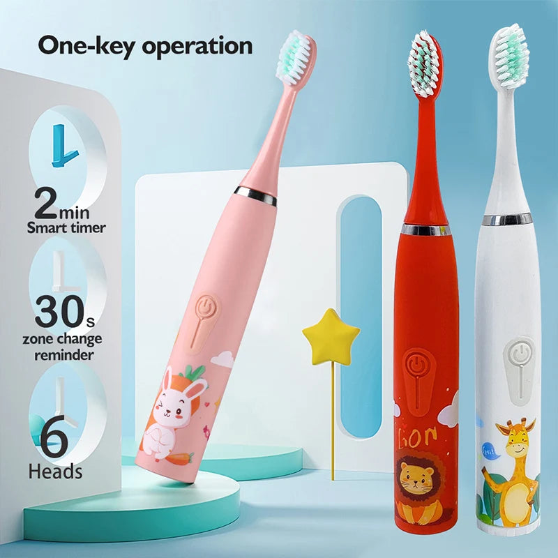 Child Toothbrush Electric Sonic Tooth Brush for Children Teeth Cleaning Whitening with 6 Soft Nozzles Toothbrush for Kids Clean