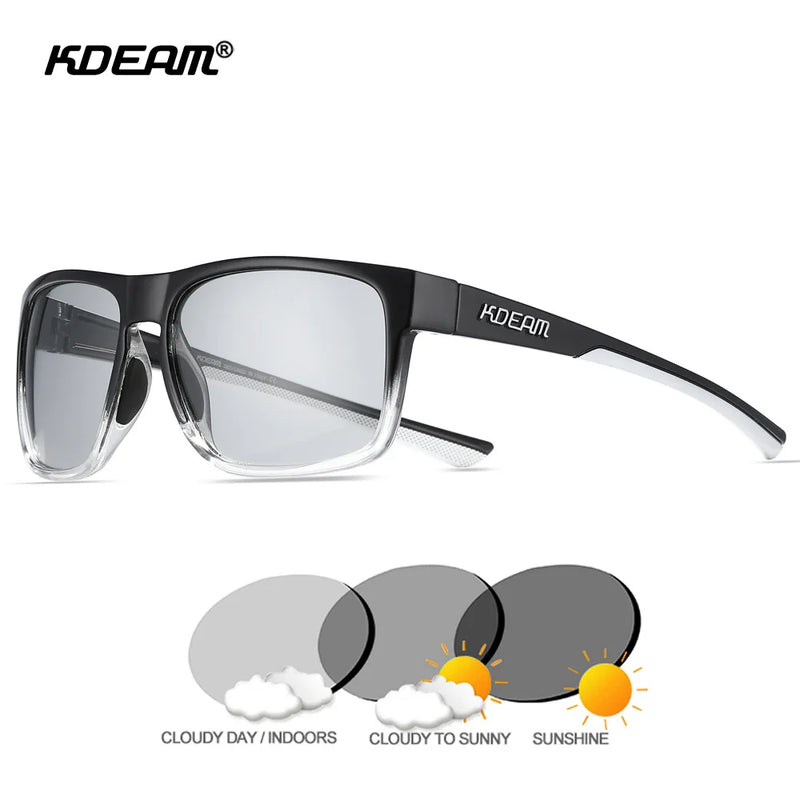 KDEAM High End Polarized Sports Sunglasses with Ultra-light Design Outdoor Square Photochromic Fishing Glasses for Men and Women