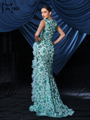 Missord New Blue Church Dress V Neck Sequin Split Evening Gown Wedding Birthday Party Ground Length Formal Occasion Dresses