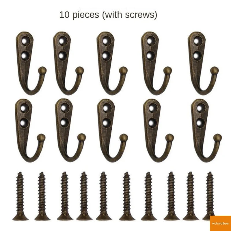 10 Pack Wall Hooks with Screws Alloy Hanging Single Hook Bathroom Coat Clothes Hanger Two Colors Available Home Accessories