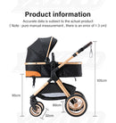 Luxury Baby Stroller 3 in1 Portable Travel Baby Carriage Aluminum Frame Folding Prams High Landscape Car for Newborn Baby BLACK