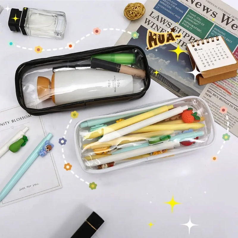 Creative PVC Transparent Pencil Case Large Capacity Cosmetic Bag Stationery Waterproof Stationery Storage Pouch School Supplies