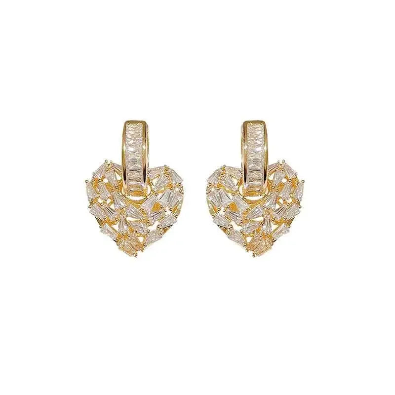 Korea New Design Fashion Jewelry Luxury Zircon Heart Pendant Earrings Elegant Women Wedding Party Accessories