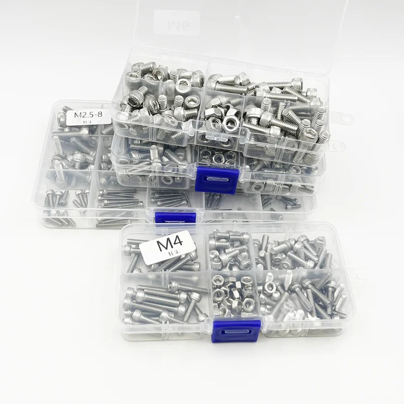 304 Stainless Steel Allen Hexagon Hex Socket Cap Head Screw Bolt and Nut Set M2 M2.5 M3 M4 M5 M6 M8 Hexagonal Head Screw Kit