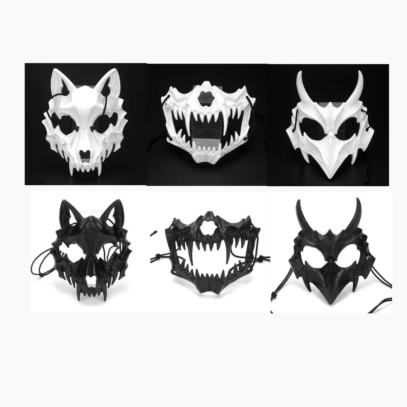 Halloween Mask Half-face Mask Cos Dragon God Fierce Tiger Night Fork Tengu Man Wolf Mask Performance Skull Masks