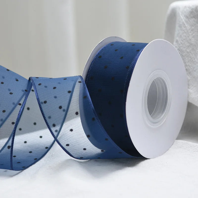 10Yards 4CM Polka Dots Organza Gauze Packaging Ribbon Tape Flower Gift Box Wrap Bow DIY Wedding Christmas Party Decoration