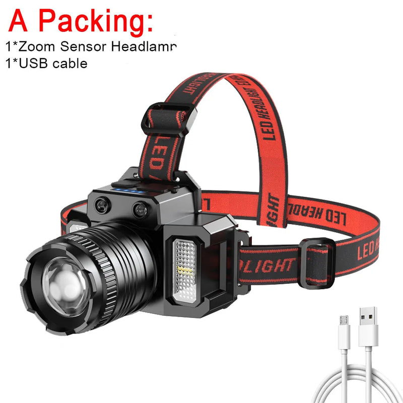 LED Sensor Headlamp Camping Search Light Head Flashlight Rechargeable Powerful Head Lamp Front Lanterns Headlights 5 Styles