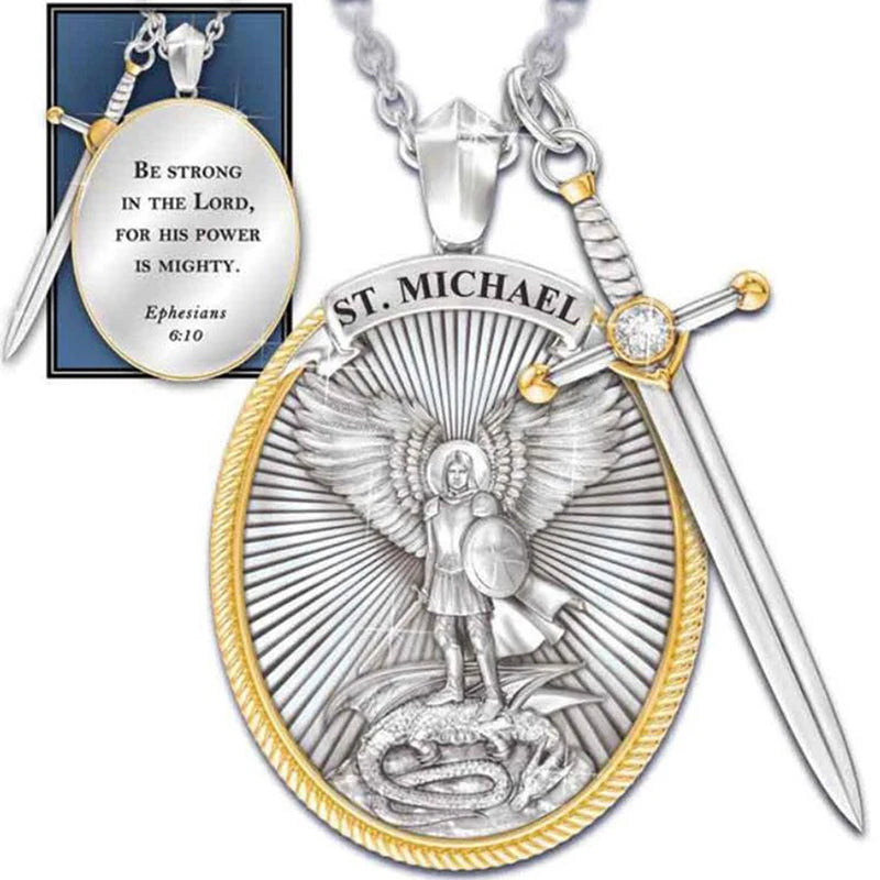 1pcs Catholic Patron Saint Pendant Michael St. Michael The Archangel Pendant Necklace Dropshipping Alloy Jewelry Necklaces