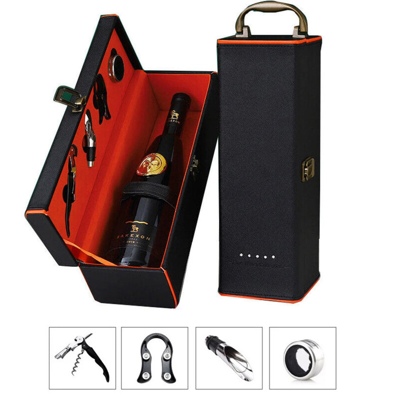 High Quality PU Leather Wine Bottle Box Home Storage Organizer Wine Carrying Holder Leather Box Red Wine Gift Box with Wine Set