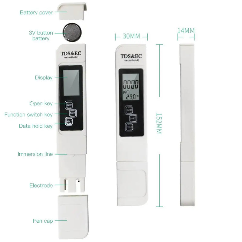 1/2/4PCS In1 TDS EC Meter Temperature Tester Pen Multifunctional Digital Water Quality Tester For Water Purity TEMP PPM Tester