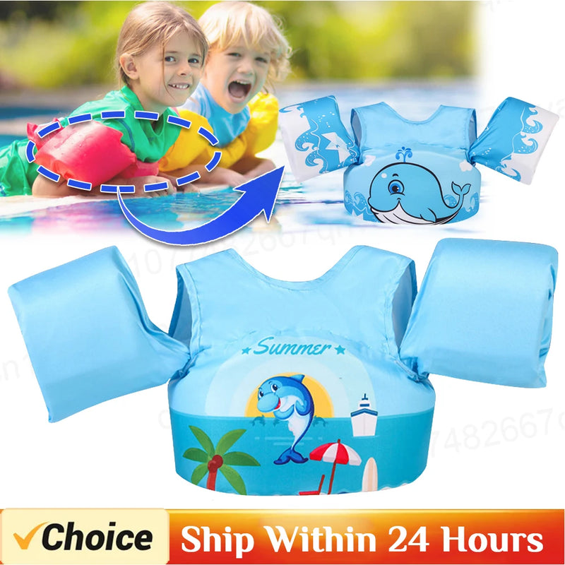 Baby Float Cartoon Arm Sleeve Adjustable Life Jacket Swimsuit Foam Safety Swimming Training Floating Pool Float Swimming Ring