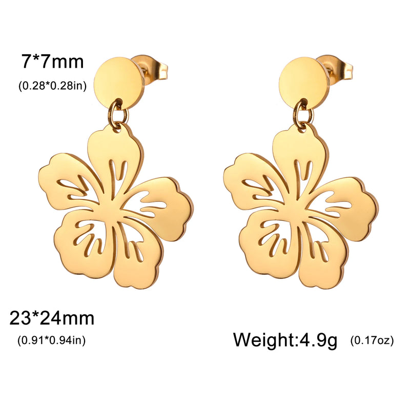 Skyrim Women Girls Flower Stud Earring Stainless Steel Gold Color Bohemian Drop Earrings Korean Fashion Jewelry Christmas Gift