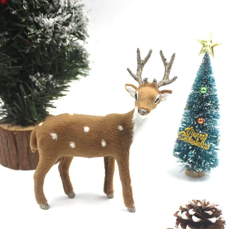 Simulation Christmas Deer Model Favor Xmas Home Decoration Craft Ornaments Display Table Reindeer Elk Animal Miniatures Kid Gift