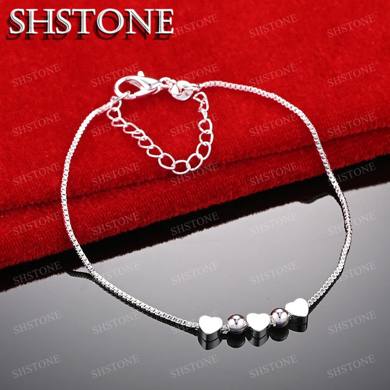 SHSTONE 18K Gold Solid Heart Beads Bracelet For Woman Fashion Charm Jewelry Lady Cute Hand Chain Wedding Bangles Birthday Gifts