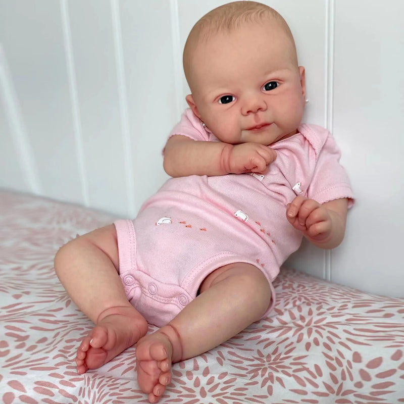 NPK 49CM Soft Silicone Cloth Body Julieata Lifelike Real Touch Reborn Baby Girl with Hand-Drawing Hair Toddler Cute Doll