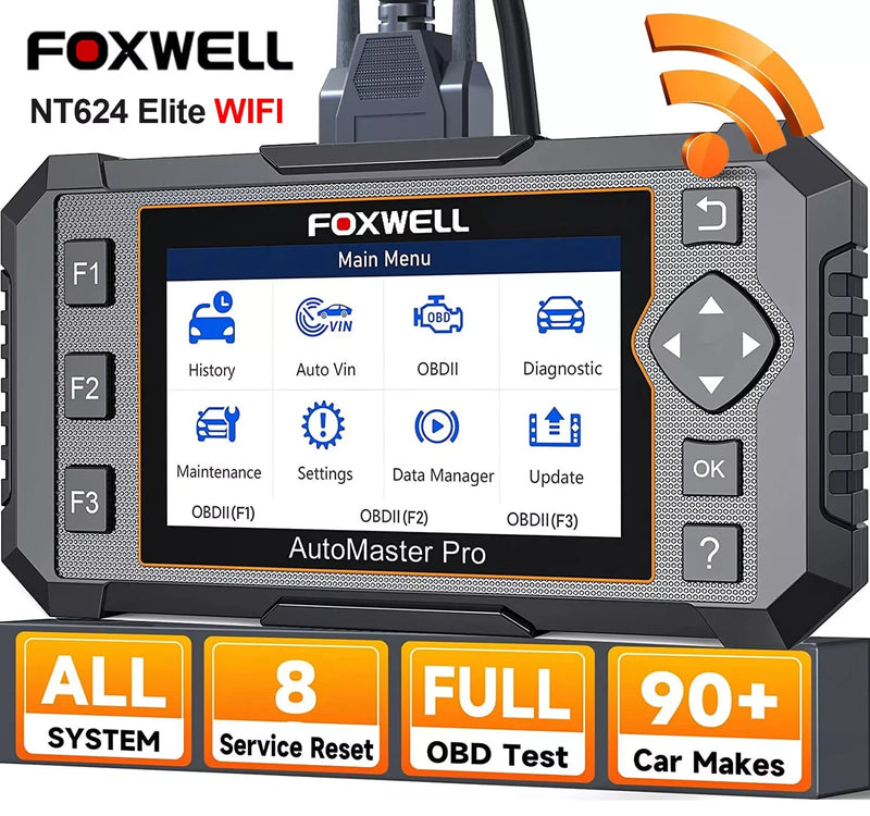 Foxwell NT624 Elite All System OBD2 Scanner Car Diagnostic Tool ABS,DPF,EPB,SAS,SRS,TPMS,Engine Scan OBD2 Code Reader 8 Reset