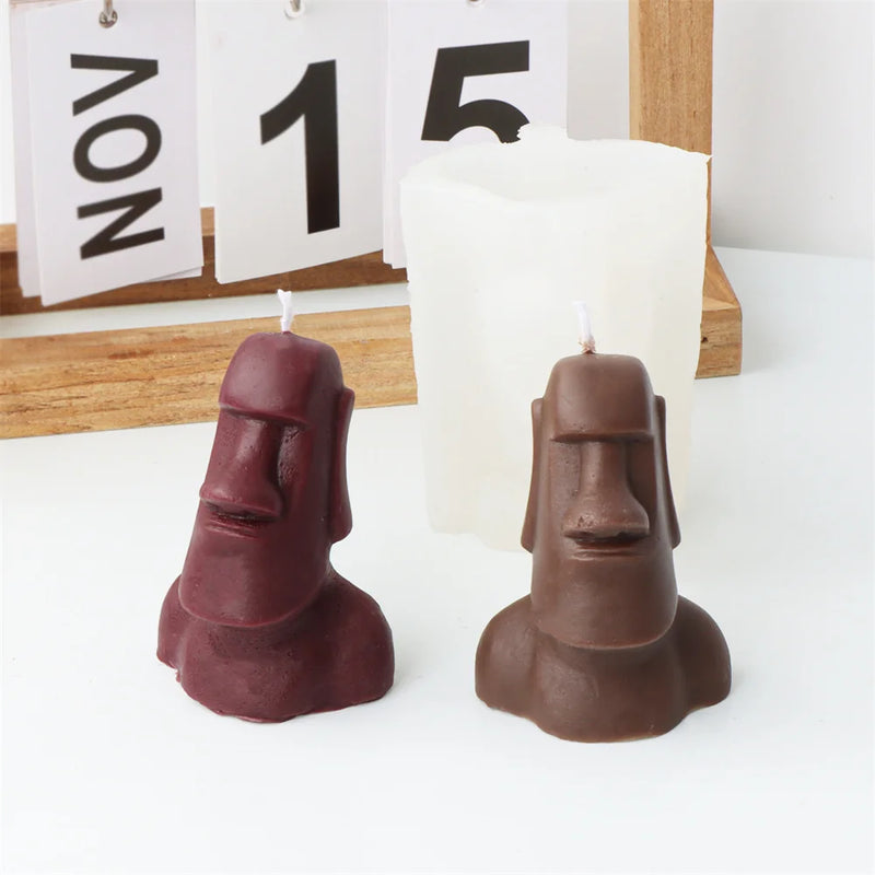 Hot Big Nose Stone Man Candle Silicone Mold Easter Island Moai Statue Crafts Abstract Carving Upper Body Epoxy Resin Mould