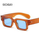 SO&EI New Square Sunglasses Women Vintage Rivets Trending Clear Ocean Gradient Lens Shades UV400 Men Punk Sun Glasses