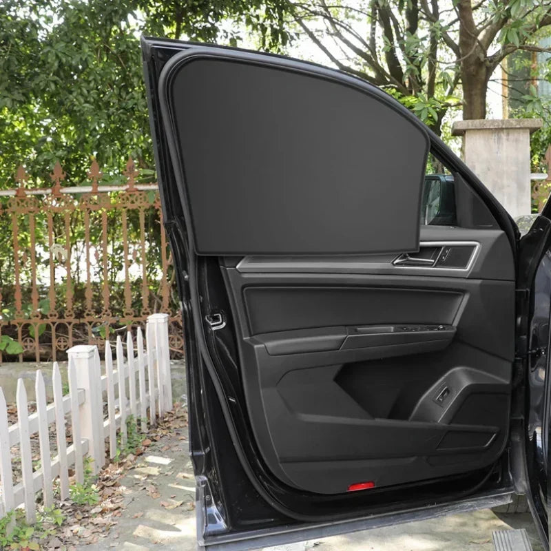 Titanium Silver Adhesive Fabric Coated Heat Insulation Sunscreen Full Blackout Car Magnetic Curtains Summer UV Protective Cover