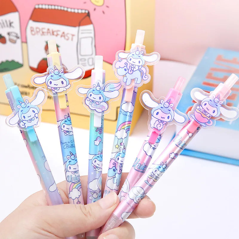 Sanrio 48pcs Press Gel Pen Cartoon Kuromi Cinnamoroll Hello Kitty Students Learn Stationery 0.5mm Black Exam Pens Exquisite Gift