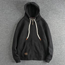Autumn Winter American Retro Heavyweight Long Sleeved Hooded Hoodies Men's Simple Thickened Velvet Casual Cardigan Sweatshirts