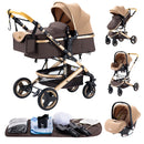 Luxury Baby Stroller 3 in1 Portable Travel Baby Carriage Aluminum Frame Folding Prams High Landscape Car for Newborn Baby BLACK