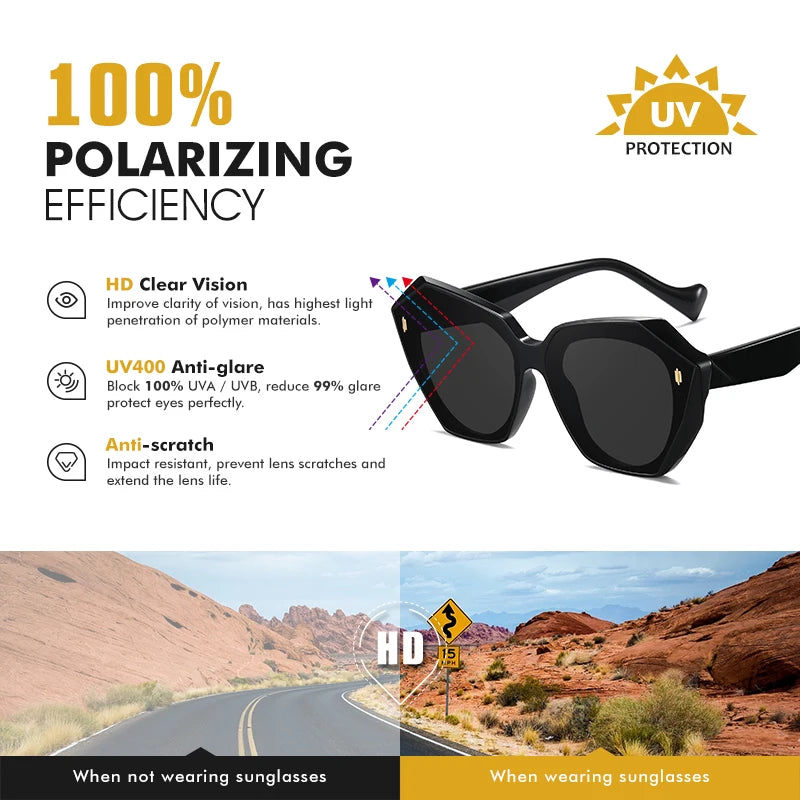 LIOUMO Luxury Polygon Frame Oversized Sunglasses Women Polarized Gradient Driving Glasses Men Trend Rivet Goggle zonnebril heren