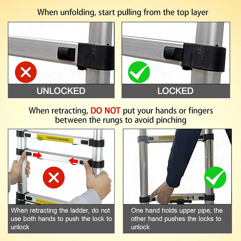 3.8M Telescopic Ladder 12.5FT Multi-Purpose Stainless Steel Extendable Sturdy Loft EN131 for Draw Wall Replace Bulb Repair Roof