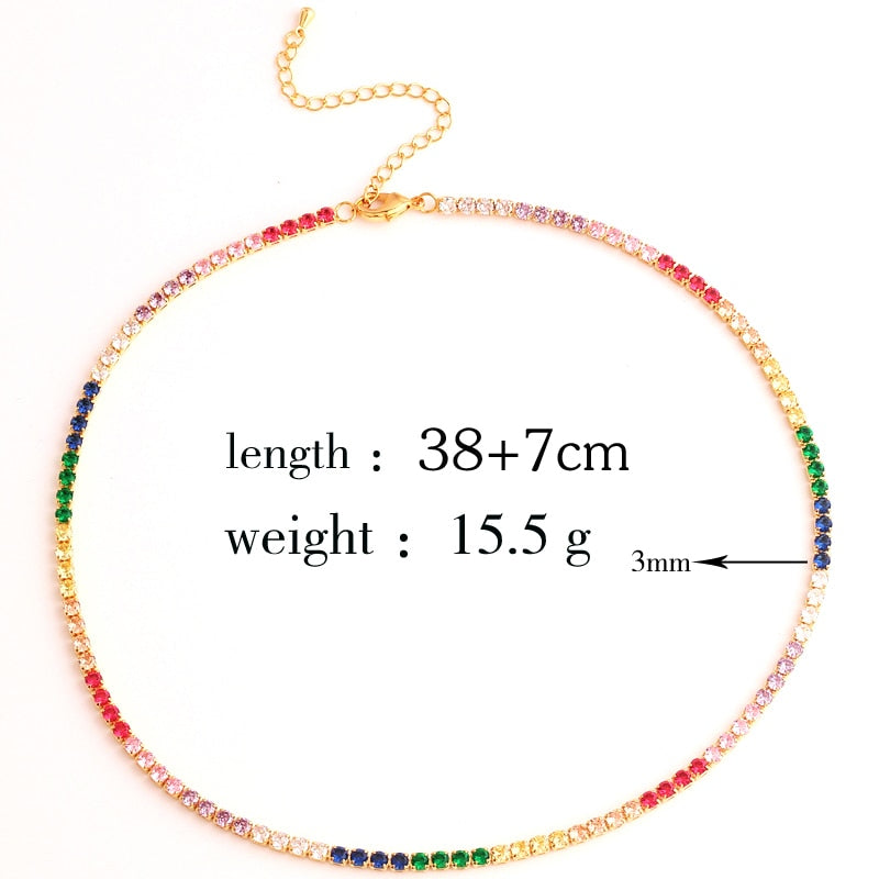 Sexy Short Sparking Rainbow Tennis Chain Chocker Necklace With AAA+ CZ Fashion Personality Women Collar Jewellery bijoux femme