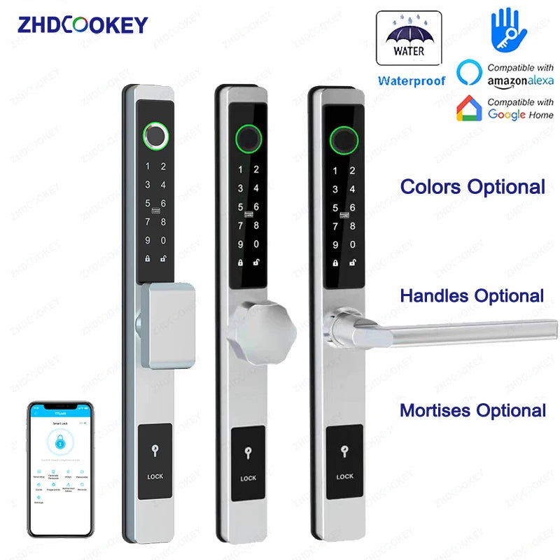 ZHDCOOKEY Electronic Door Lock APP Remote Unlock Waterproof Fingerprint IC Card Password Aluminum Alloy Sliding Door Smart Locks