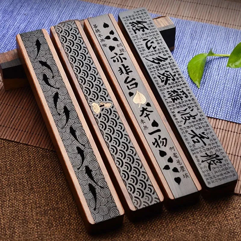 Creative Retro Black Home Office Wooden Incense Holder Incense Burner Traditional Chinese Type Wood Handmade Carving Censer Box