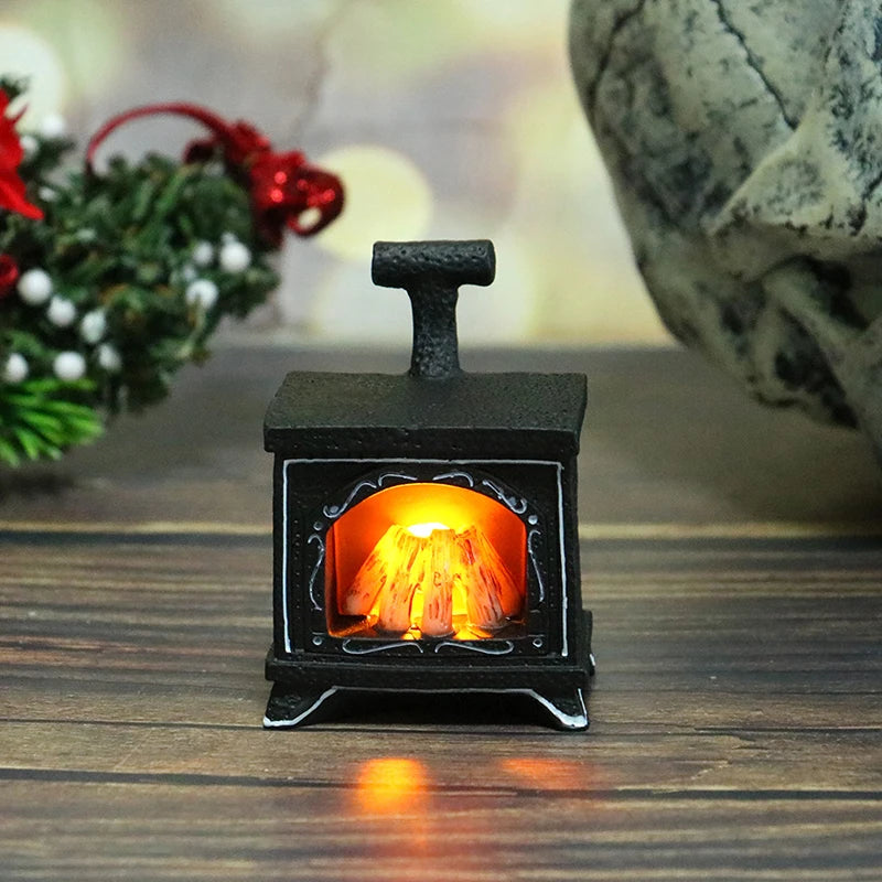 1Pcs 1:12 Dollhouse Miniature Simulation Mini Illuminated Fireplace Model DIY Accessories