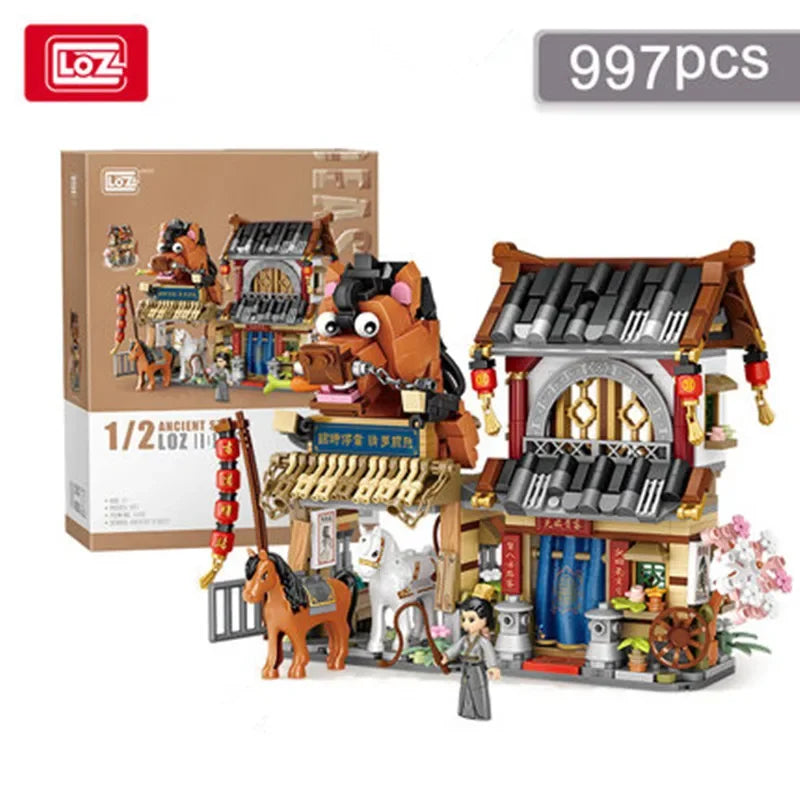 LOZ Creative Folded StreetView Grocery Store Post Station Building Bricks DIY Mini Chinese Style Puzzle Girls Gifts Children Toy