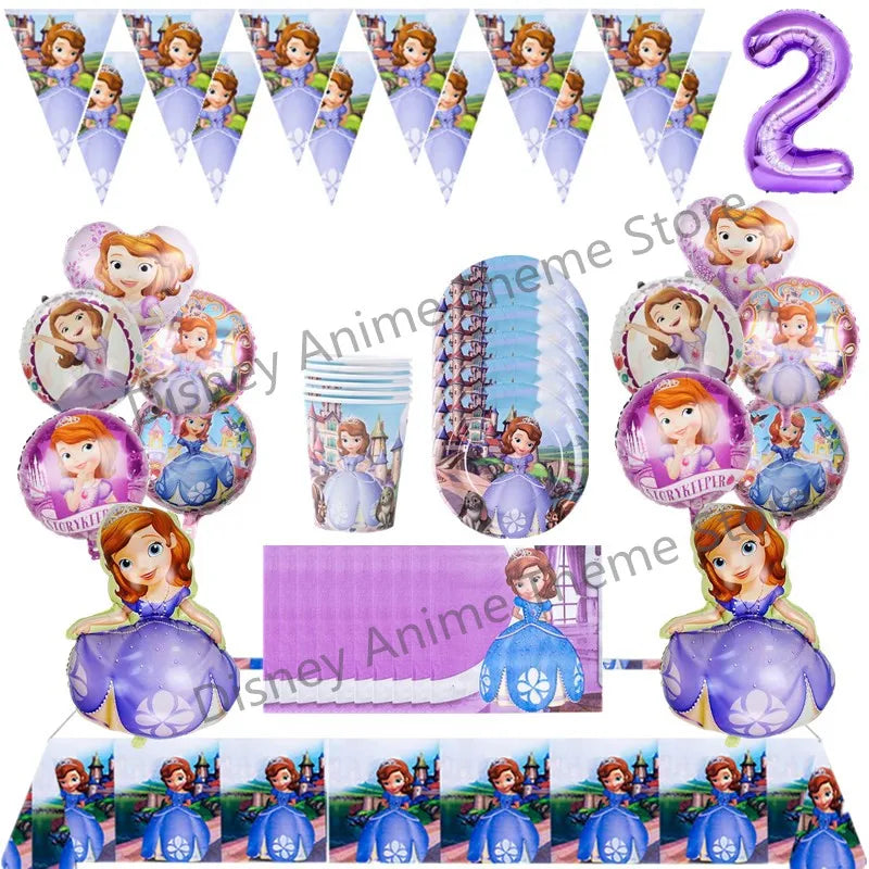 Disney Princess Sofia Theme Birthday Party Decoration Baby Shower Girl Party Cartoon Tableware Set Balloons Decor Event Supplies