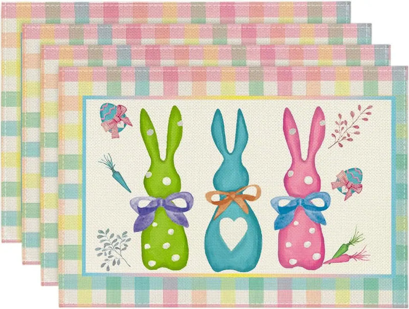 2024 Easter Rabbit Table Runner Linen Bunny Dining Table Cloth Placemat Spring Holiday Happy Easter Decoration for Home Kitchen