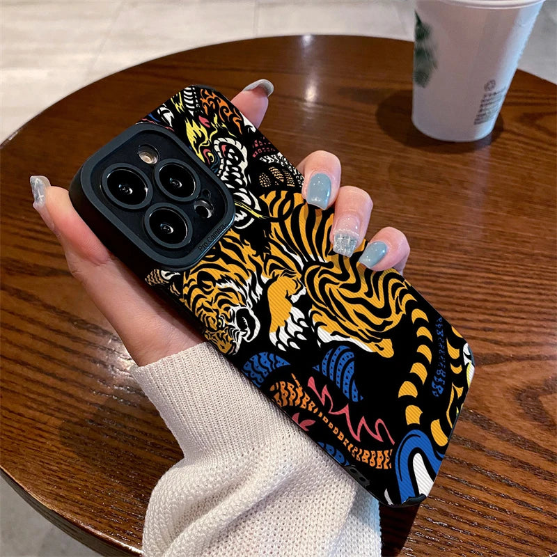 Cool Color Tiger Dragon Pattern Phone Case For iPhone 15 14 13 12 11 Pro Max MiNi X S XR 7 8 Plus Soft Shockproof Bumper Cover