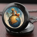 Little Prince and Fox Dome Glass Pocket Watch Arabic Numerals Dial Vintage Men Women Necklace Pendant Watch Kids Chain Gifts