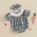 Toddler Girls Easter Outfits Bunny Embroidered Short Sleeve Rompers Round Neck Summer Jumpsuits Bodysuits for Infants