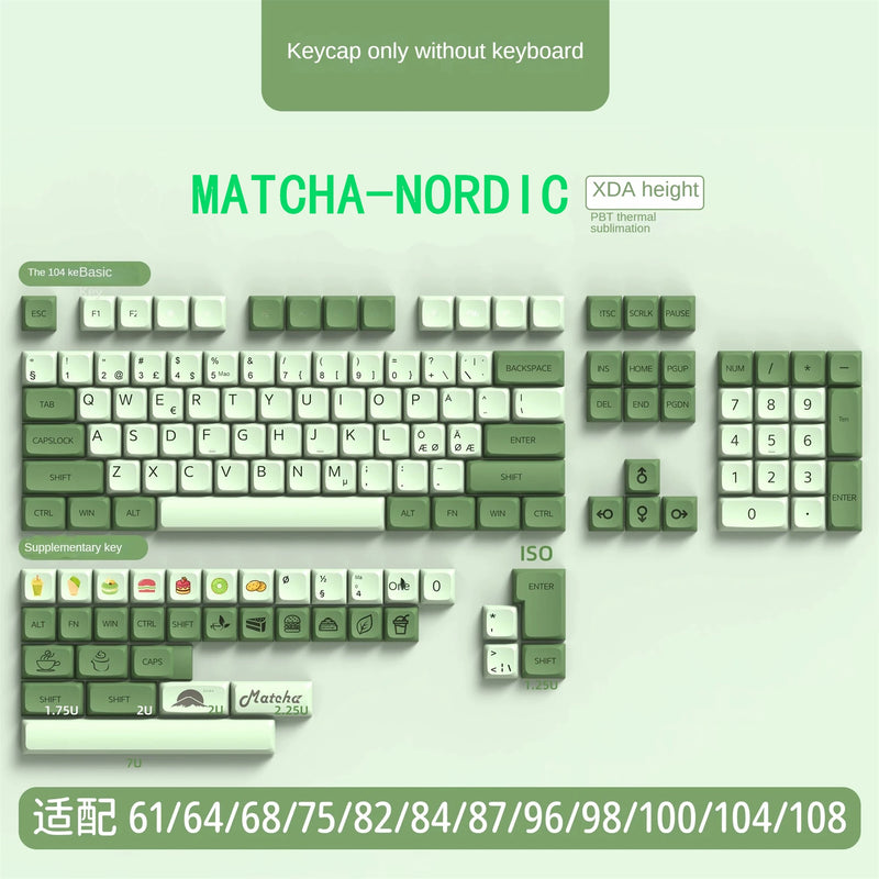 AZERTY Mechanical Keyboard Keycaps Matcha QWERTZ Keycap XDA Profile ISO PBT Keycaps Spanish French German Nordic Keycap